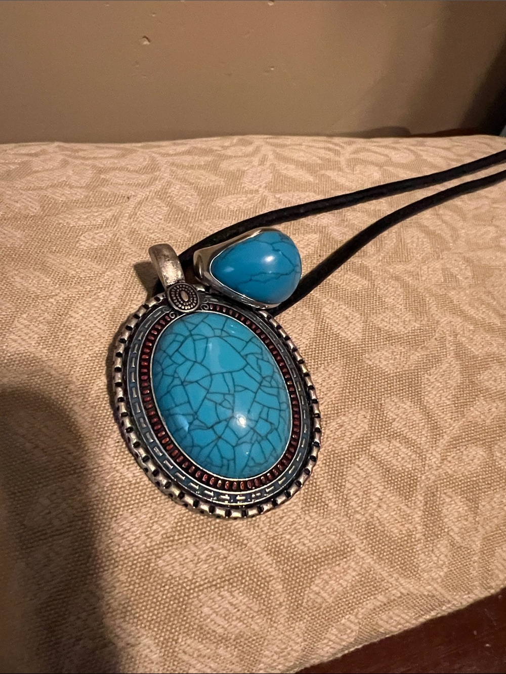 Turquoise Oval Pendant Necklace and matching ring.
